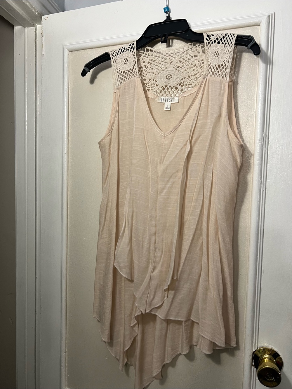 Splash Crochet Yoke Flowing Tunic Top - Cream